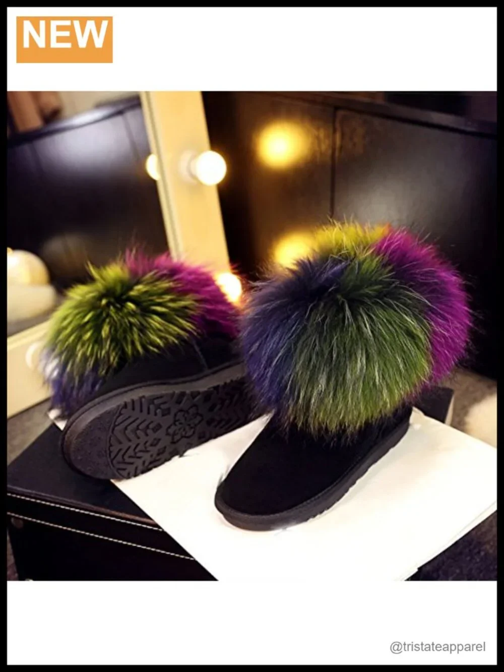 Womens Faux Fur Trim Snow Boots Ankle Cow Leather Pull-On Winter